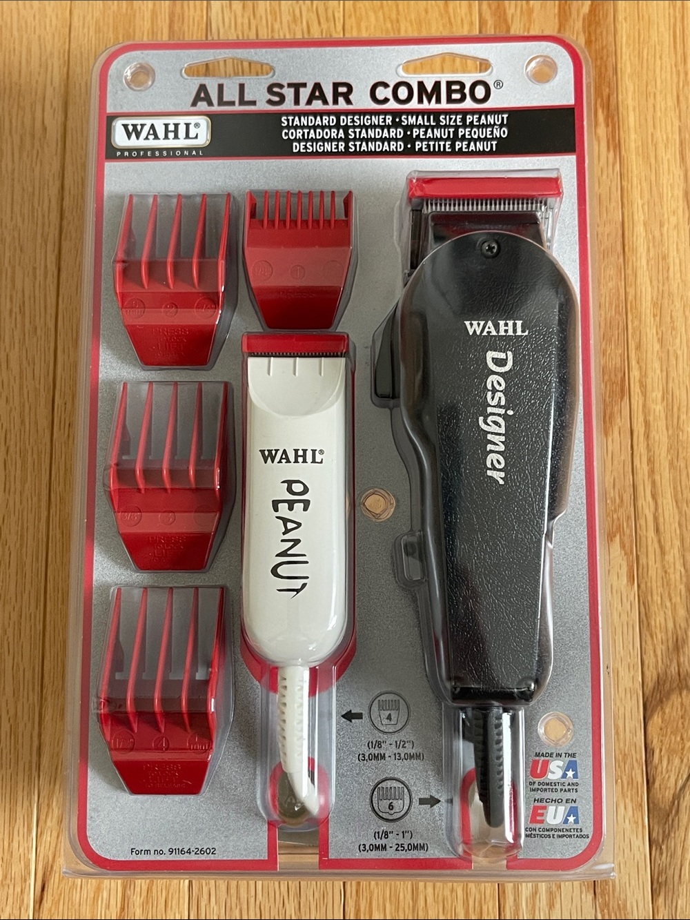 WAHL ALL STAR COMBO Black Designer Clipper & White Peanut Trimmer with Red Combs